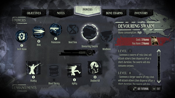 List of available skills.